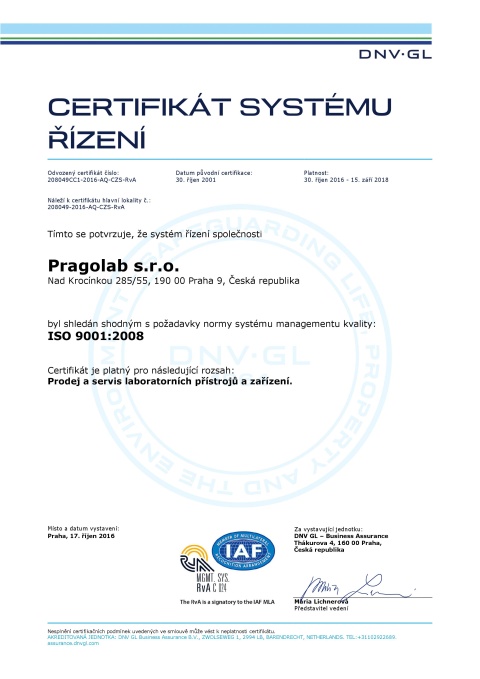 certifikát ISO 9001:2008 náhled