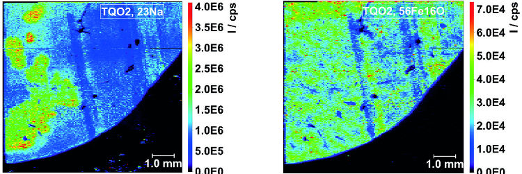 Obr. 12: Mapy priestorovej distribúcie 23 Na (vľavo) a 56 Fe 16 O (vpravo) pre TQ-O 2 mód