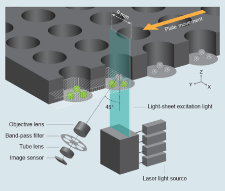 Obr. 2: Ilustrace technologie light-sheet přístroje CYTOQUBE Obr.%202%20Ilustrace%20technologie%20lig